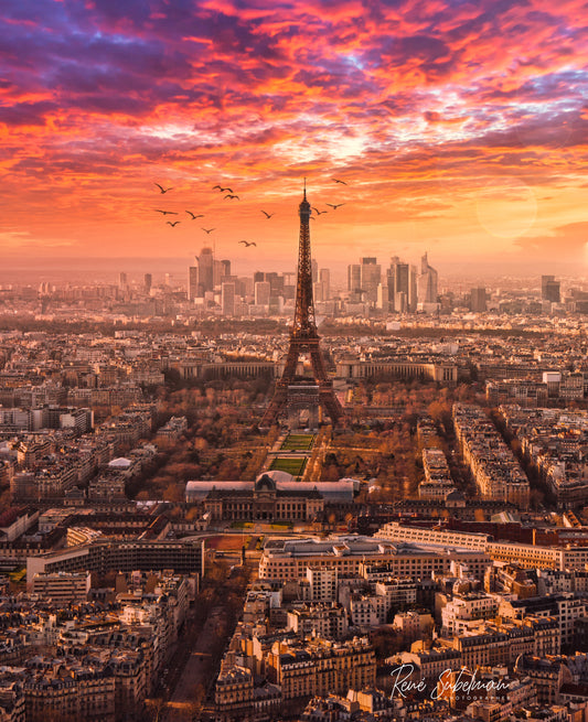 Paris Red Sunset, available in a 50 x 70 cm size.